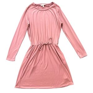 Perfect Peach Womens Sz Medium Mauve Pink Long Sleeve Elastic Waist Casual Dress
